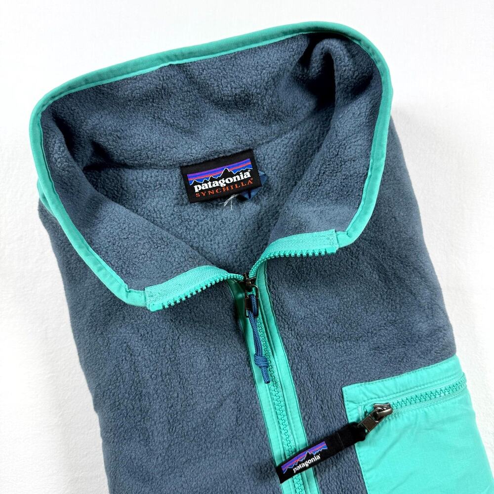 Patagonia Synchilla Vest Mens 3XL? 57" Chest Blue Fleece Contrast Trim Full Zip